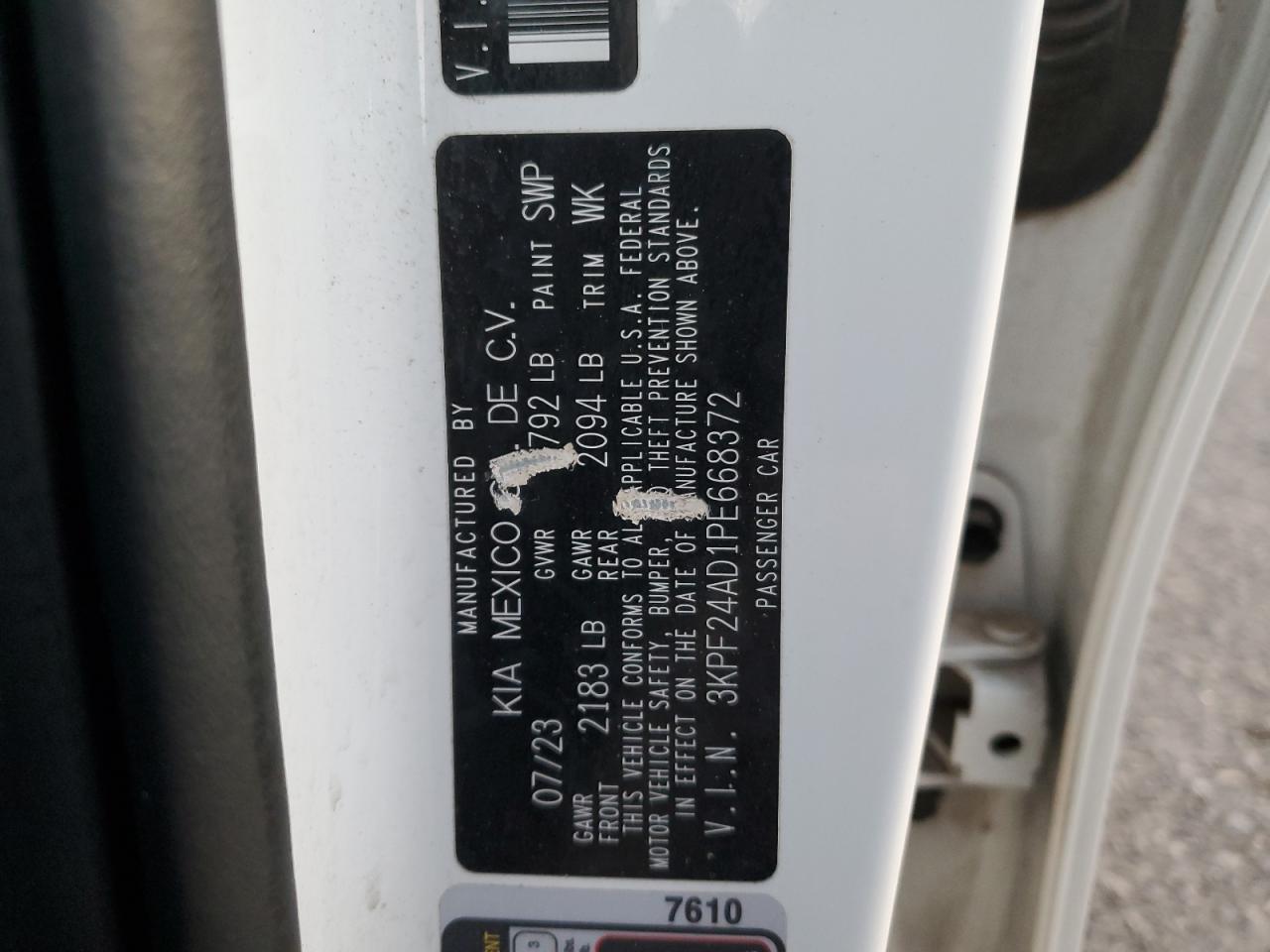 2023 KIA FORTE LX VIN:JF2SJABC4JH404202