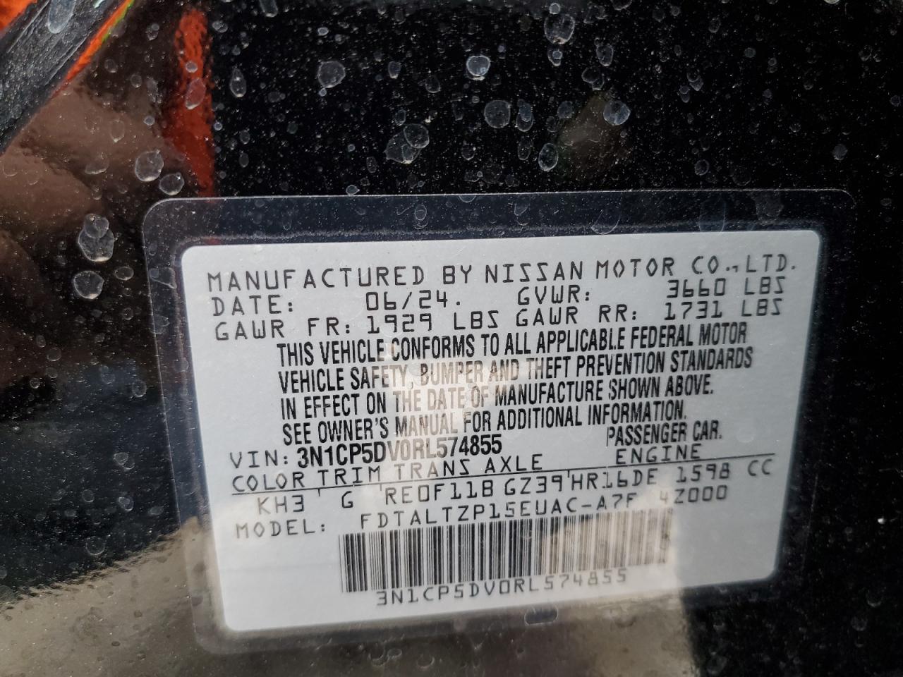 2024 NISSAN KICKS SR VIN:3N1CP5DV0RL574855