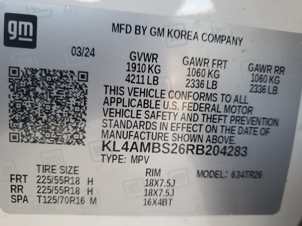 2024 BUICK ENCORE GX PREFERRED VIN:KL4AMBS26RB204283