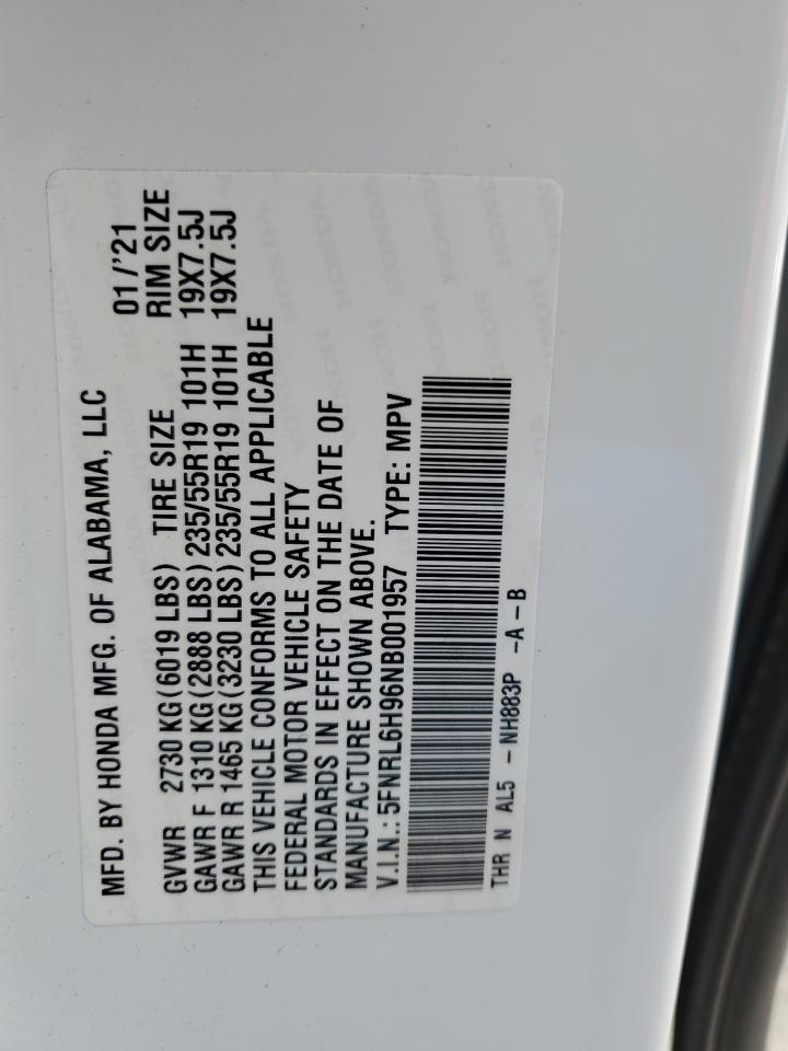 2022 HONDA ODYSSEY ELITE VIN:5FNRL6H96NB001957