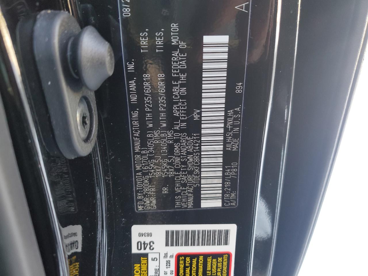 2024 TOYOTA SIENNA LIMITED VIN:5TDESKFC8RS144211