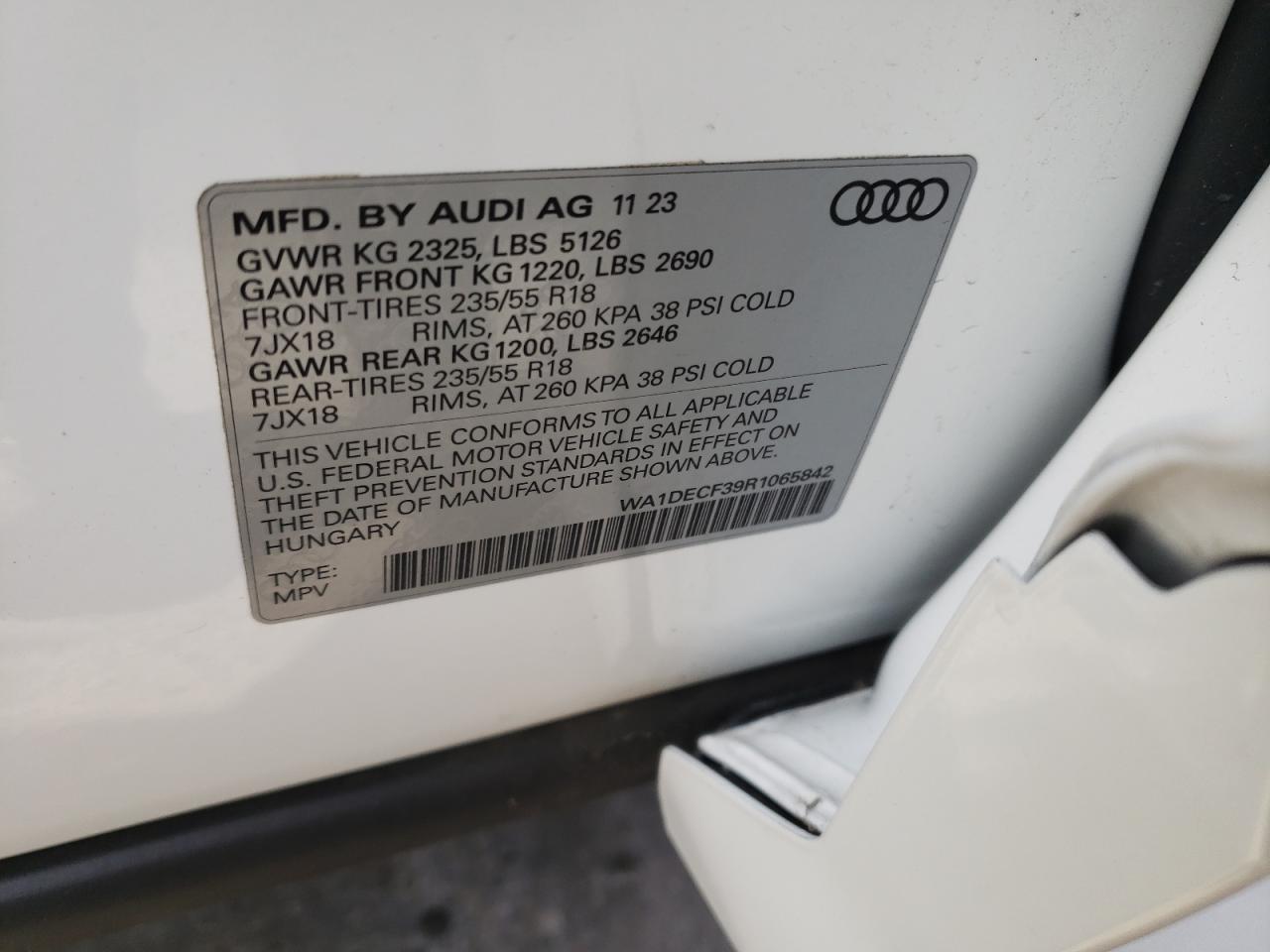 2024 AUDI Q3 PREMIUM S LINE 45 VIN:WA1DECF39R1065842