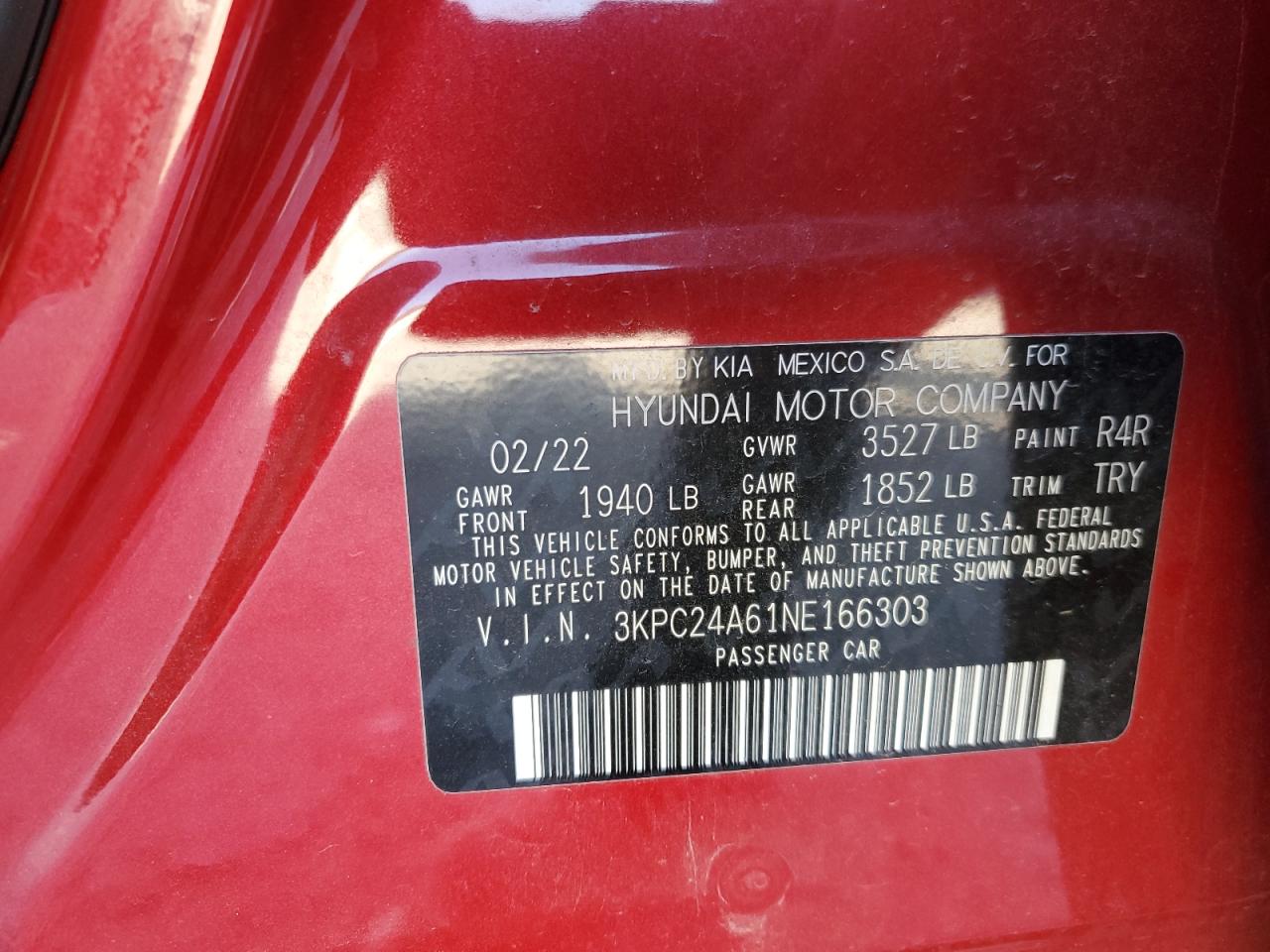 2022 HYUNDAI ACCENT SE VIN:3KPC24A61NE166303