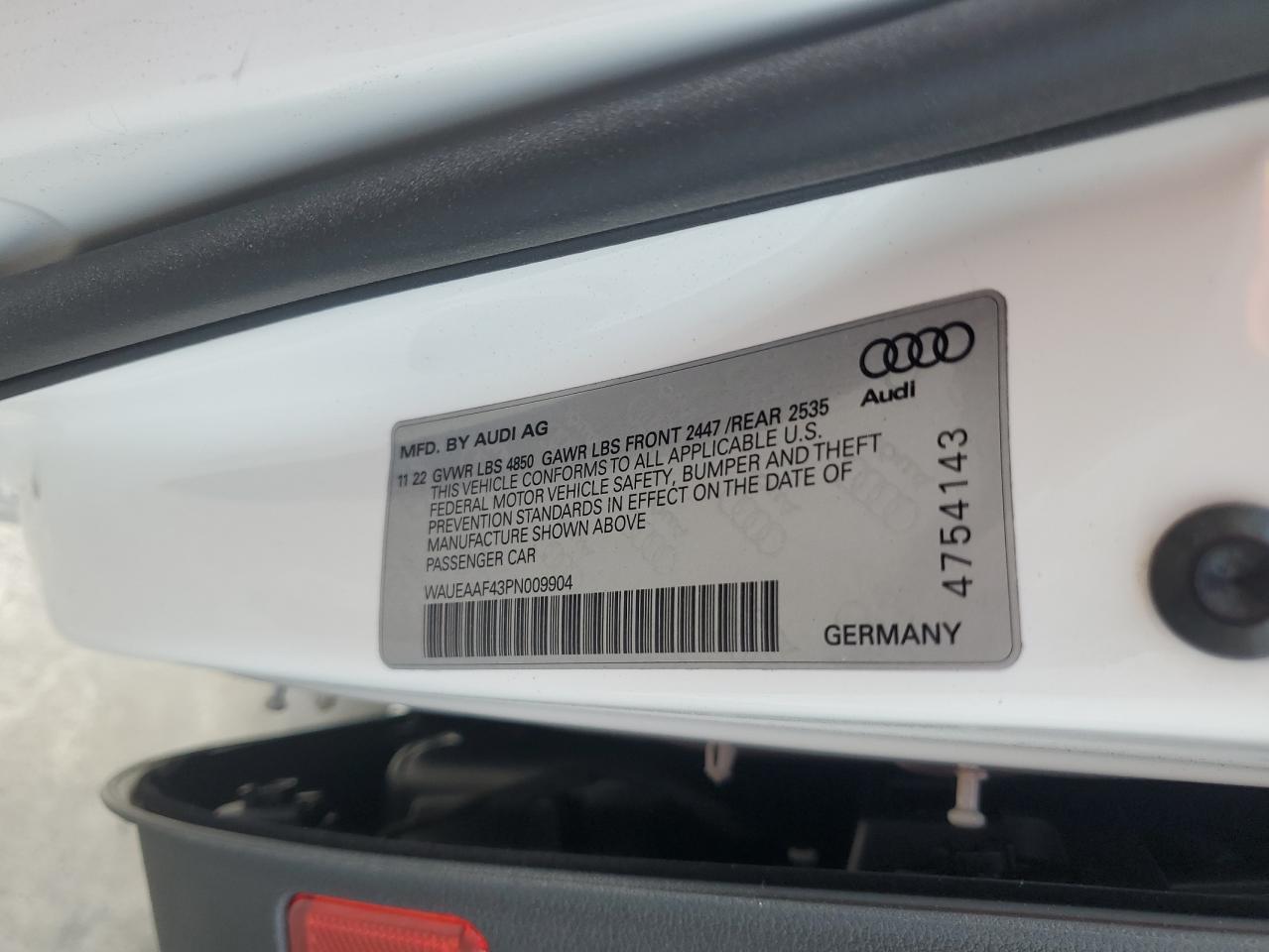 2023 AUDI A4 PREMIUM PLUS 45 VIN:WAUEAAF43PN009904