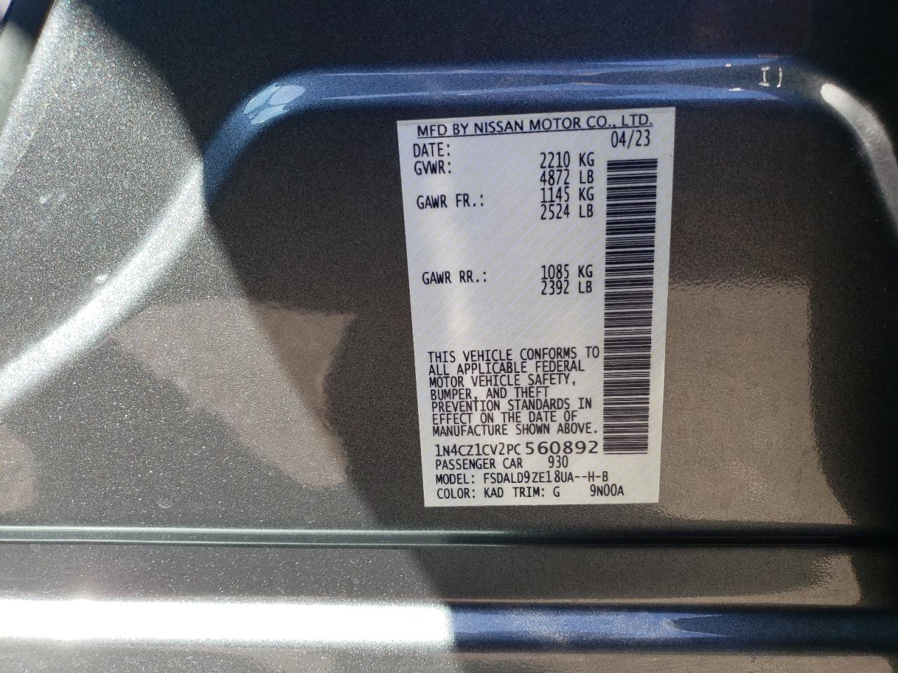 2023 NISSAN LEAF SV PLUS VIN:1N4CZ1CV2PC560892