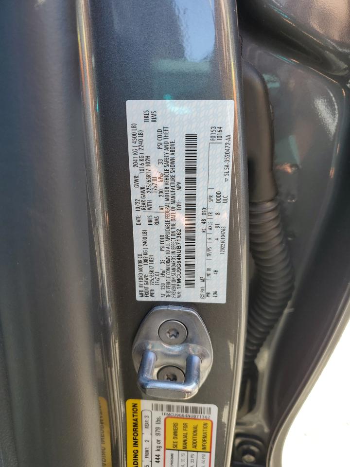 2022 FORD ESCAPE SE VIN:1FMCU9G64NUB71362
