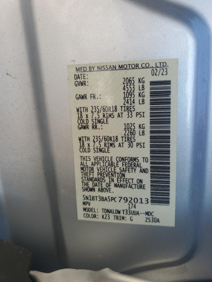 2023 NISSAN ROGUE SV VIN:5N1BT3BA5PC792013