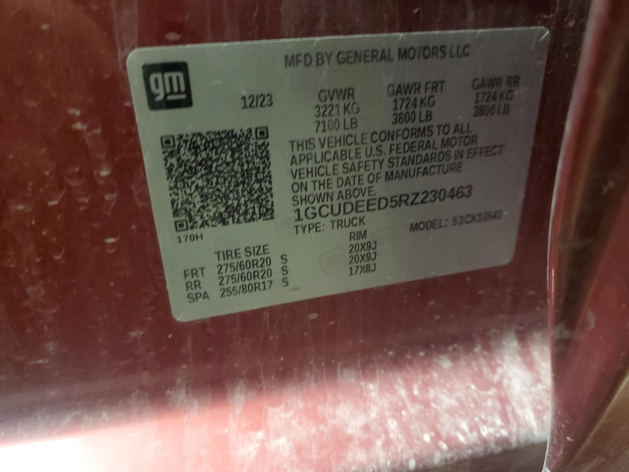 2024 CHEVROLET SILVERADO K1500 RST VIN:1GCUDEED5RZ230463