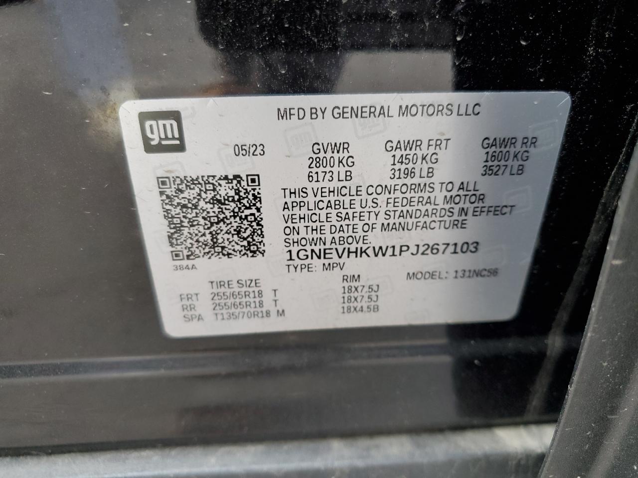 2023 CHEVROLET TRAVERSE LT VIN:1GNEVHKW1PJ267103