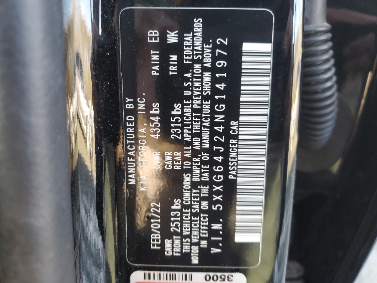 2022 KIA K5 GT LINE VIN:5XXG64J24NG141972