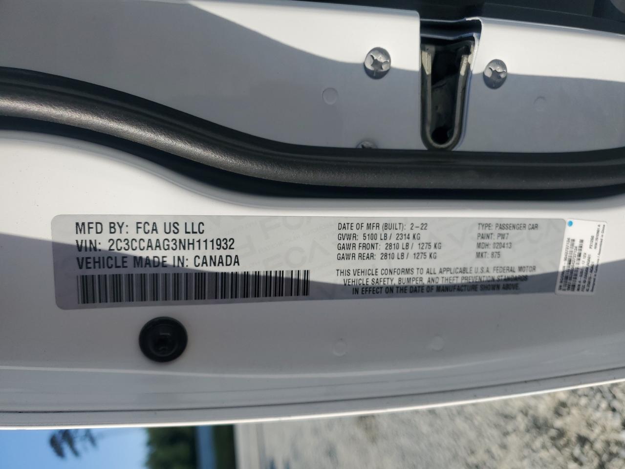 2022 CHRYSLER 300 TOURING VIN:2C3CCAAG3NH111932