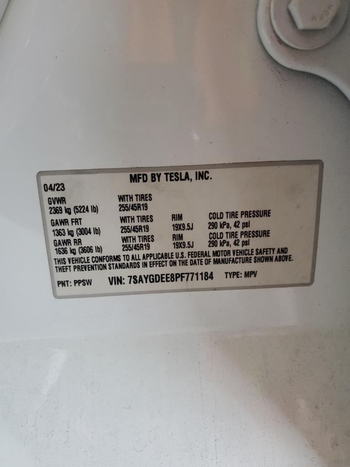 2023 TESLA MODEL Y  VIN:7SAYGDEE8PF771184