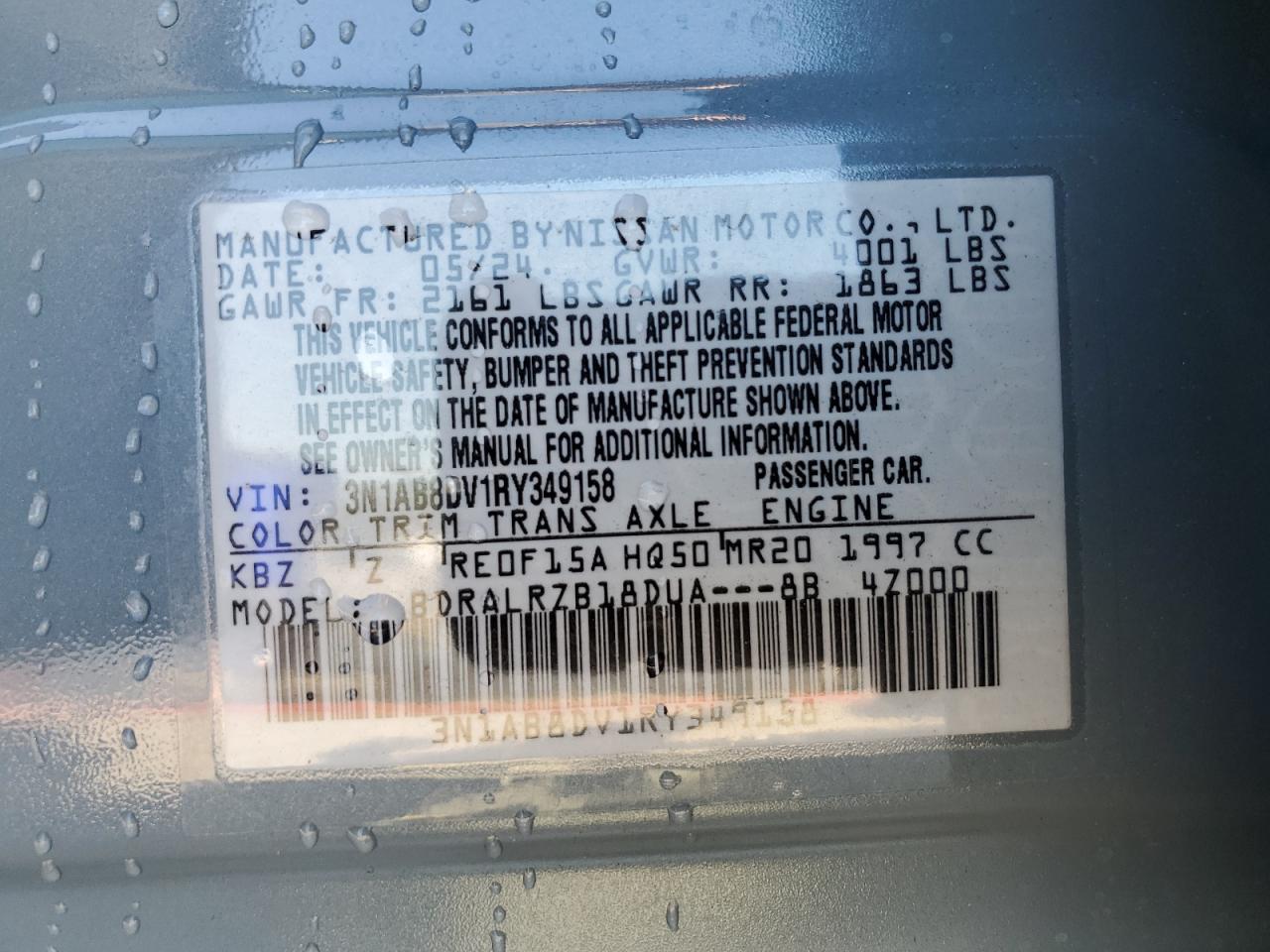 2024 NISSAN SENTRA SR VIN:3N1AB8DV1RY349158