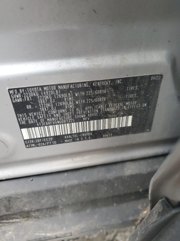 2022 TOYOTA RAV4 XSE VIN:4T3E6RFV4NU081325