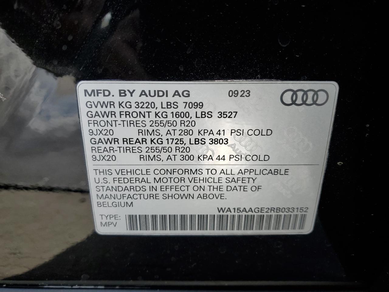 2024 AUDI Q8 E-TRON PREMIUM PLUS VIN:WA15AAGE2RB033152