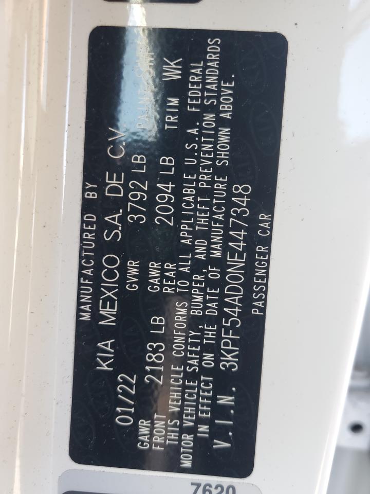 2022 KIA FORTE GT LINE VIN:3KPF54AD0NE447348