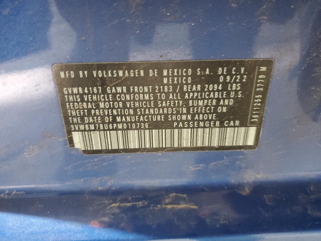 2023 VOLKSWAGEN JETTA SPORT VIN:3VWBM7BU6PM010736