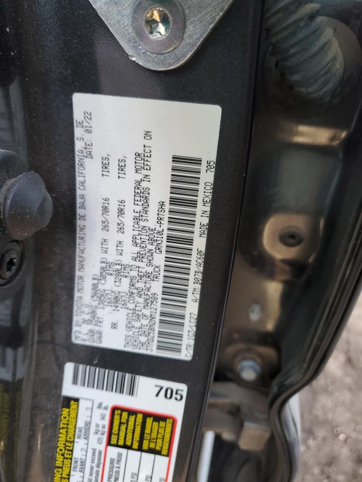 2022 TOYOTA TACOMA DOUBLE CAB VIN:3TMDZ5BN2NM127589