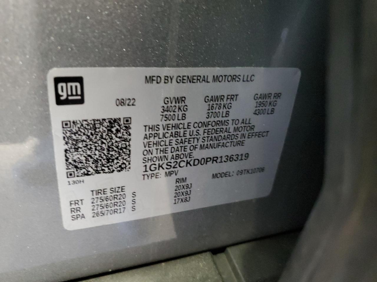 2023 GMC YUKON AT4 VIN:1GKS2CKD0PR136319