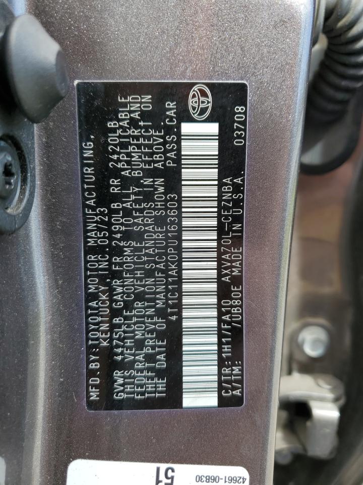 2023 TOYOTA CAMRY LE VIN:4T1C11AK0PU163603