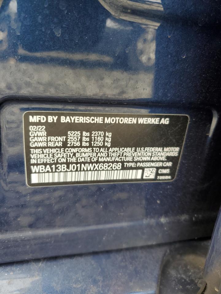 2022 BMW 530 XI VIN:WBA13BJ01NWX68268