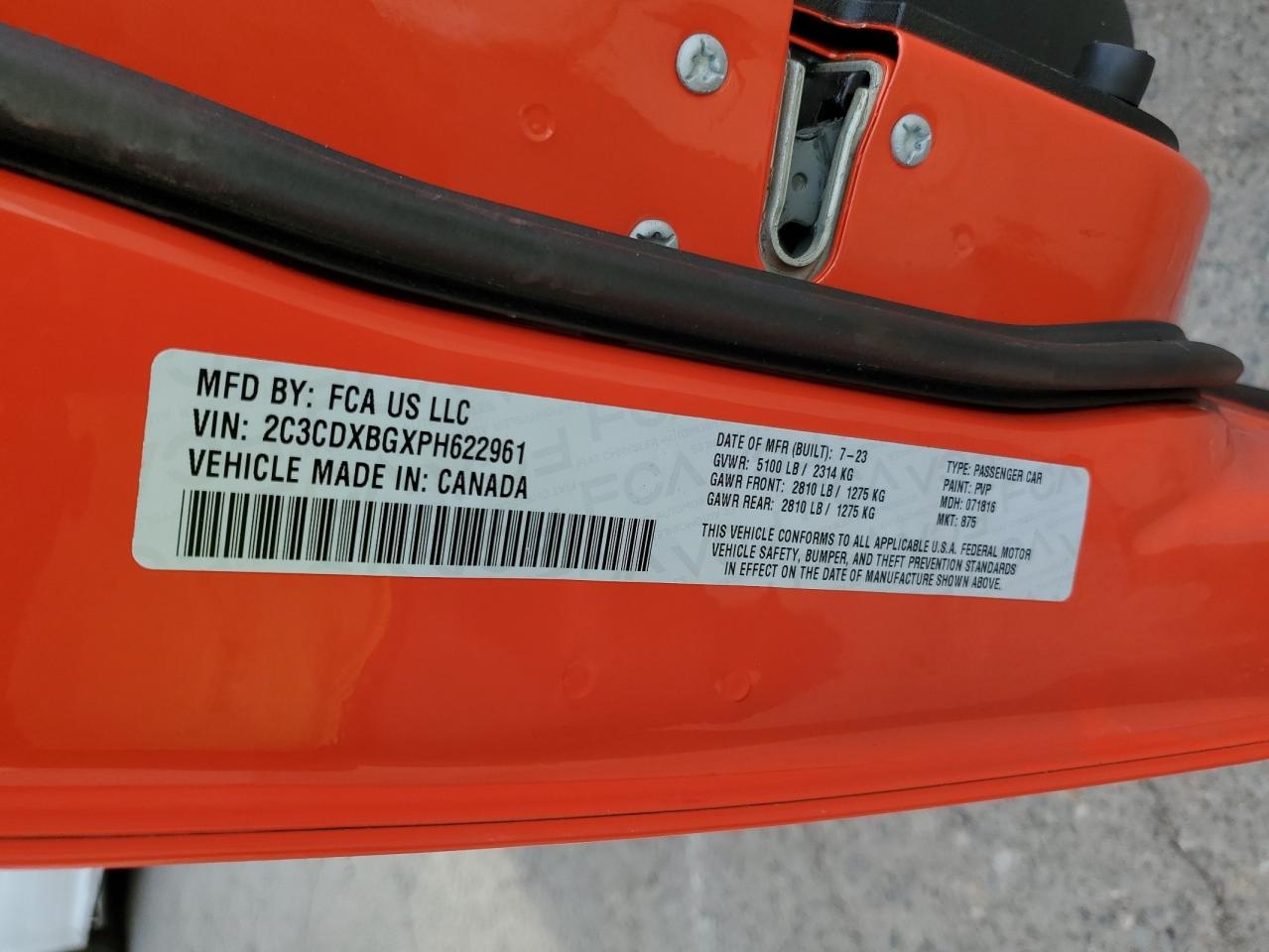 2023 DODGE CHARGER SXT VIN:2C3CDXBGXPH622961