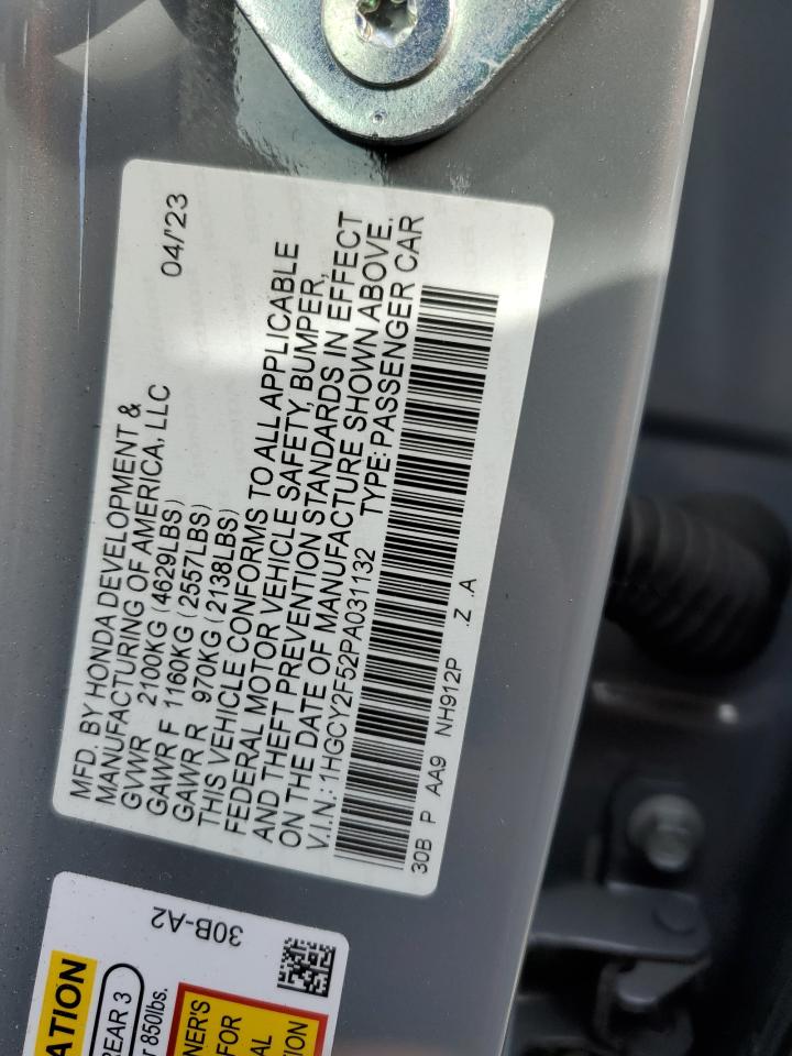 2023 HONDA ACCORD HYBRID SPORT VIN:1HGCY2F52PA031132