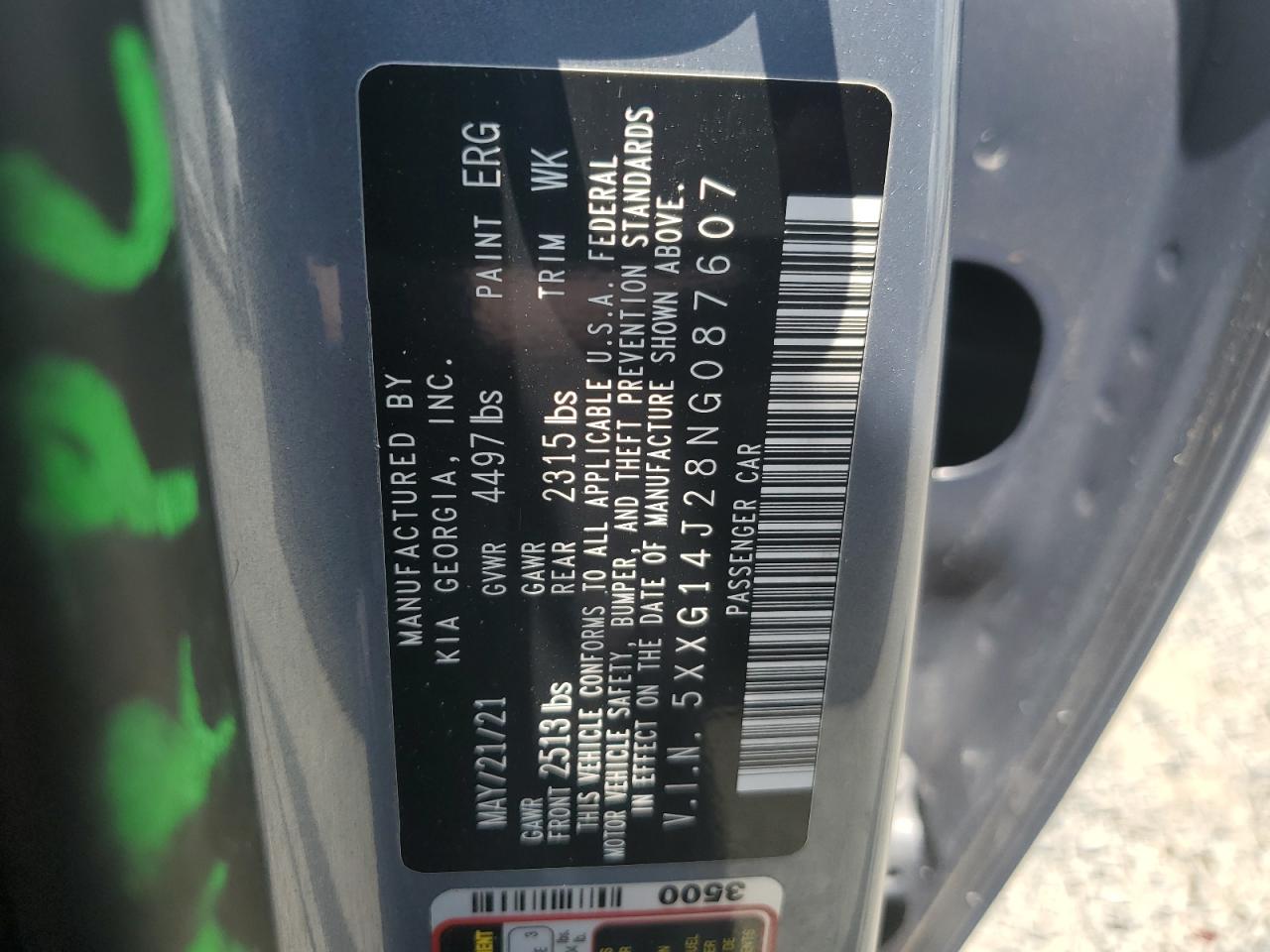 2022 KIA K5 LXS VIN:5XXG14J28NG087607