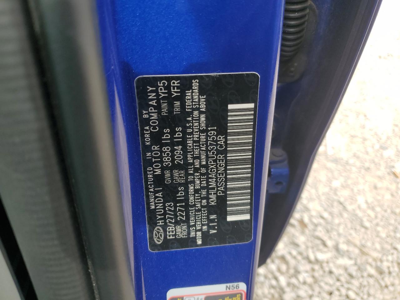2023 HYUNDAI ELANTRA SEL VIN:KMHLM4AGXPU537591