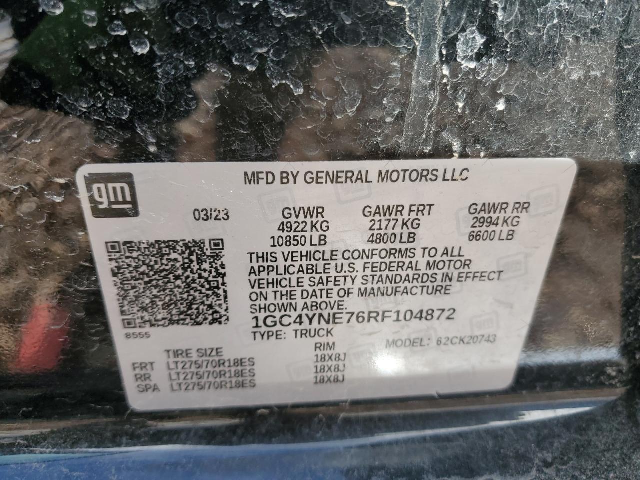 2024 CHEVROLET SILVERADO K2500 HEAVY DUTY LT VIN:1GC4YNE76RF104872