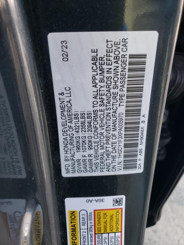 2023 HONDA ACCORD EX VIN:1HGCY1F3XPA005970