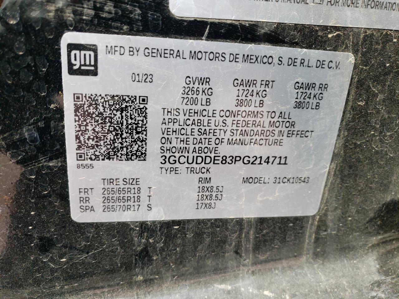 2023 CHEVROLET SILVERADO K1500 LT VIN:3GCUDDE83PG214711