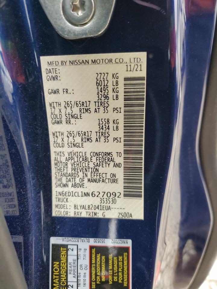 2022 NISSAN FRONTIER S VIN:1N6ED1CL1NN627092
