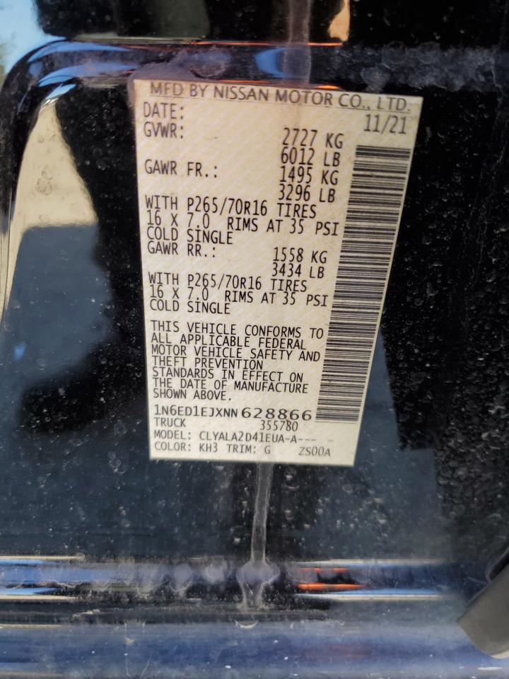 2022 NISSAN FRONTIER S VIN:1N6ED1EJXNN628866