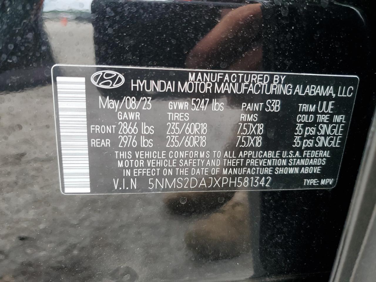 2023 HYUNDAI SANTA FE SEL VIN:5NMS2DAJXPH581342