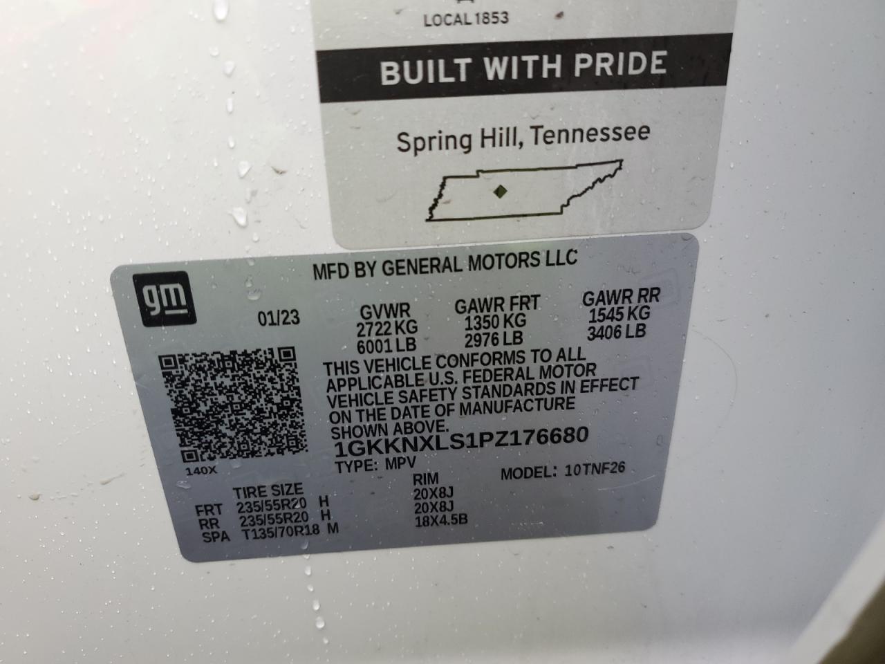 2023 GMC ACADIA DENALI VIN:1GKKNXLS1PZ176680
