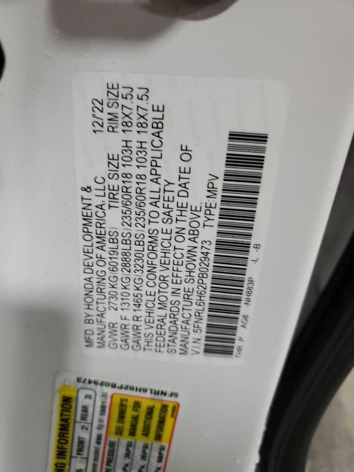 2023 HONDA ODYSSEY EXL VIN:5FNRL6H62PB029473