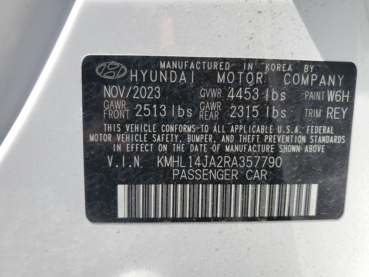 2024 HYUNDAI SONATA SEL VIN:KMHL14JA2RA357790