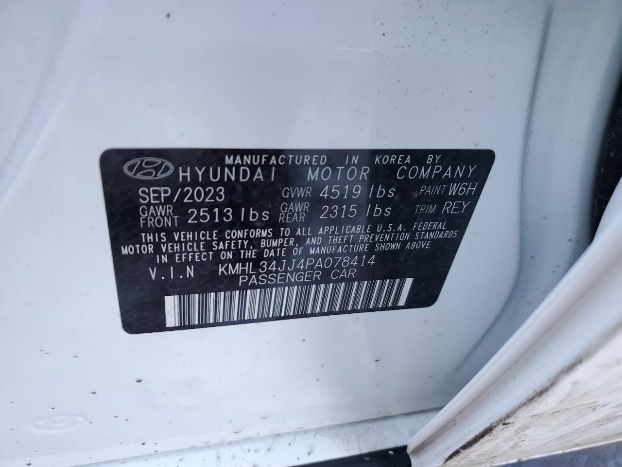 2023 HYUNDAI SONATA HYBRID VIN:KMHL34JJ4PA078414