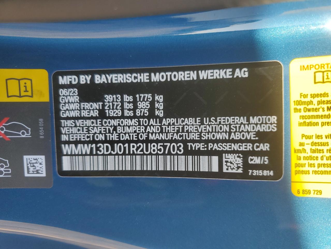 2024 MINI COOPER SE VIN:WMW13DJ01R2U85703