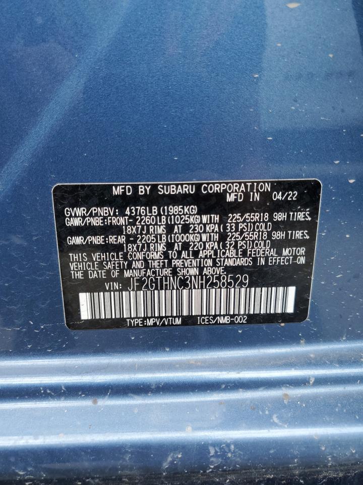 2022 SUBARU CROSSTREK LIMITED VIN:JF2GTHNC3NH258529