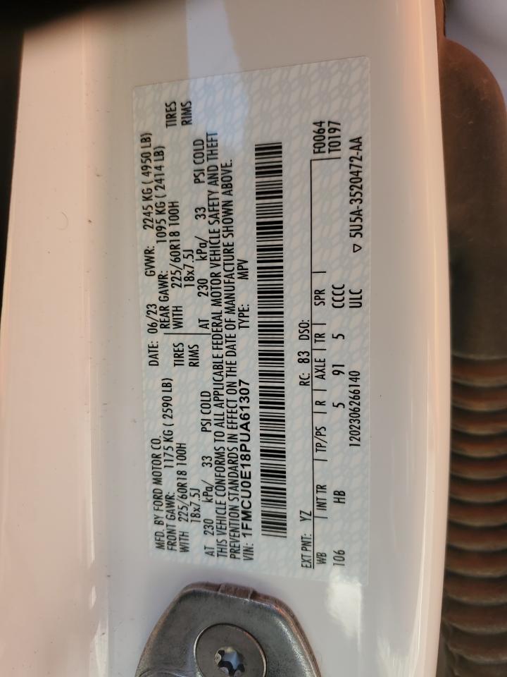 2023 FORD ESCAPE  VIN:1FMCU0E18PUA61307