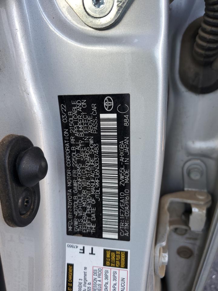 2022 TOYOTA PRIUS LE VIN:JTDL9MFU6N3037483