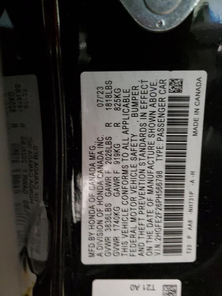 2023 HONDA CIVIC LX VIN:2HGFE2F26PH566798
