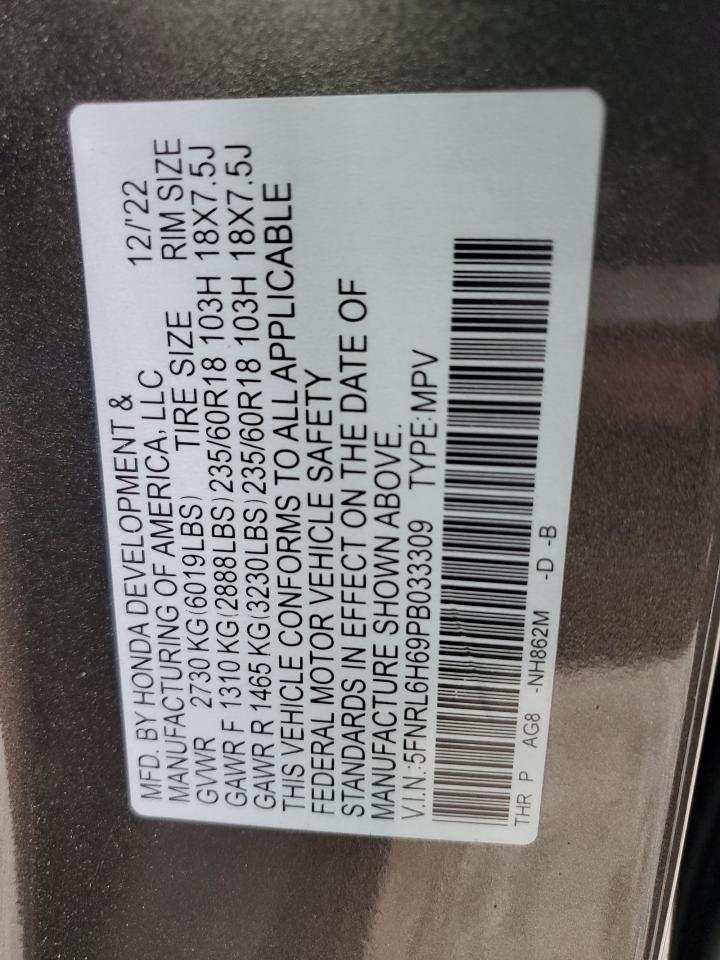 2023 HONDA ODYSSEY EXL VIN:5FNRL6H69PB033309