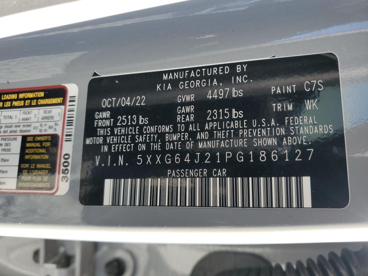 2023 KIA K5 GT LINE VIN:5XXG64J21PG186127