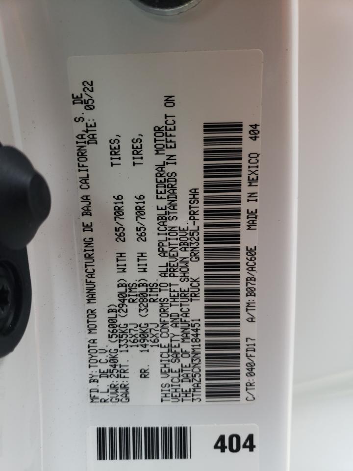 2022 TOYOTA TACOMA DOUBLE CAB VIN:3TMAZ5CN3NM184451