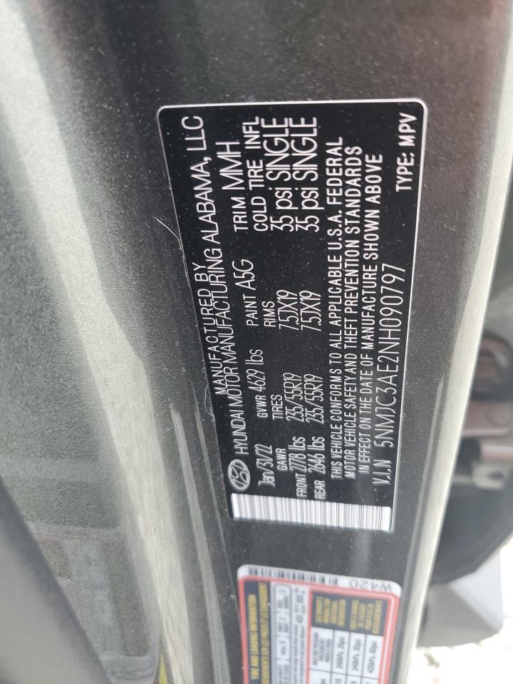 2022 HYUNDAI TUCSON SEL VIN:5NMJC3AE2NH090797