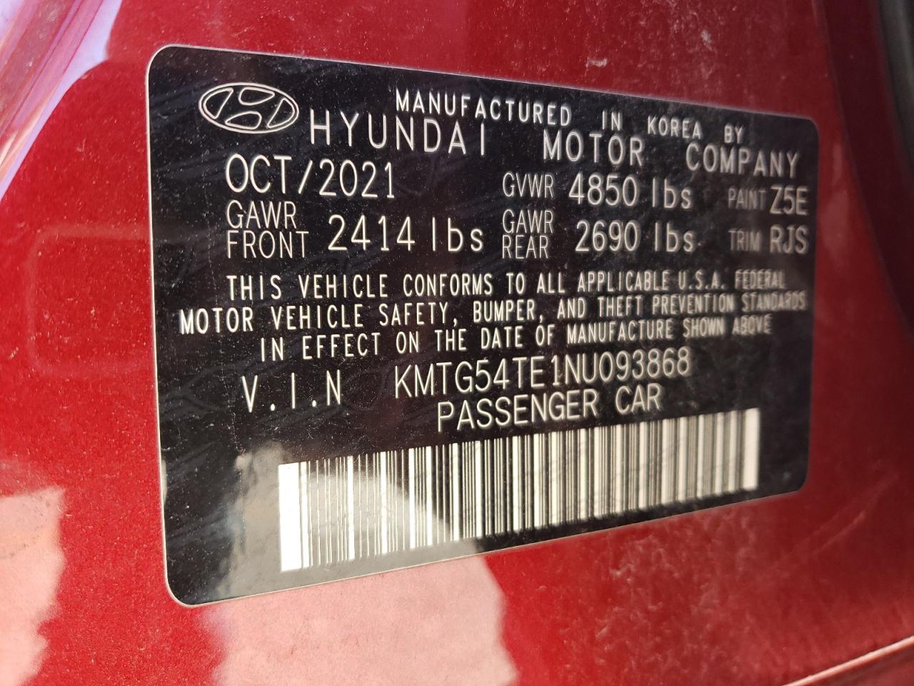 2022 GENESIS G70 BASE VIN:KMTG54TE1NU093868