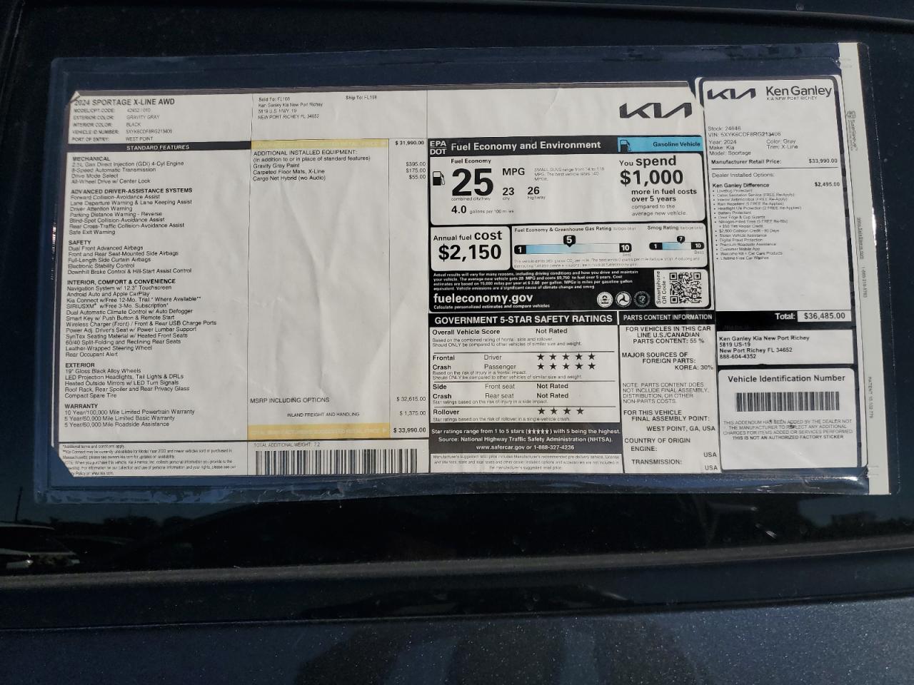 2024 KIA SPORTAGE X LINE VIN:5XYK6CDF8RG213406